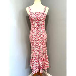 Pink Floral Smocked Maxi Dress Pretty Garden Spring Summer, Size Medium